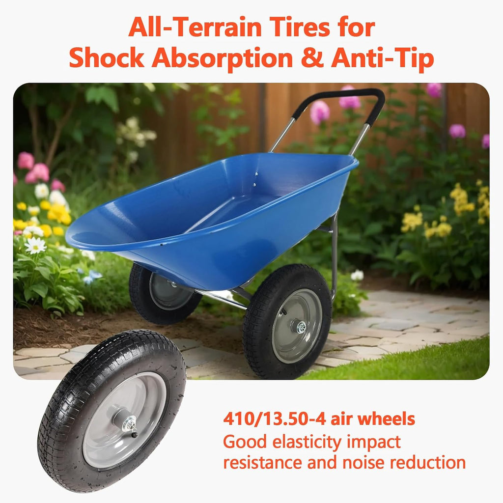 Dual Wheel Wheelbarrow, Heavy Duty Garden Cart, 300 lbs Capacity Utility Cart with Two 15 inches Pneumatic Tires for