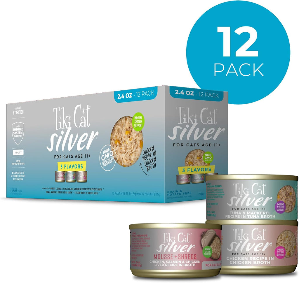 Silver Wet Cat Food, Variety Pack, Senior, 2.4 oz. Cans, 12 Count
