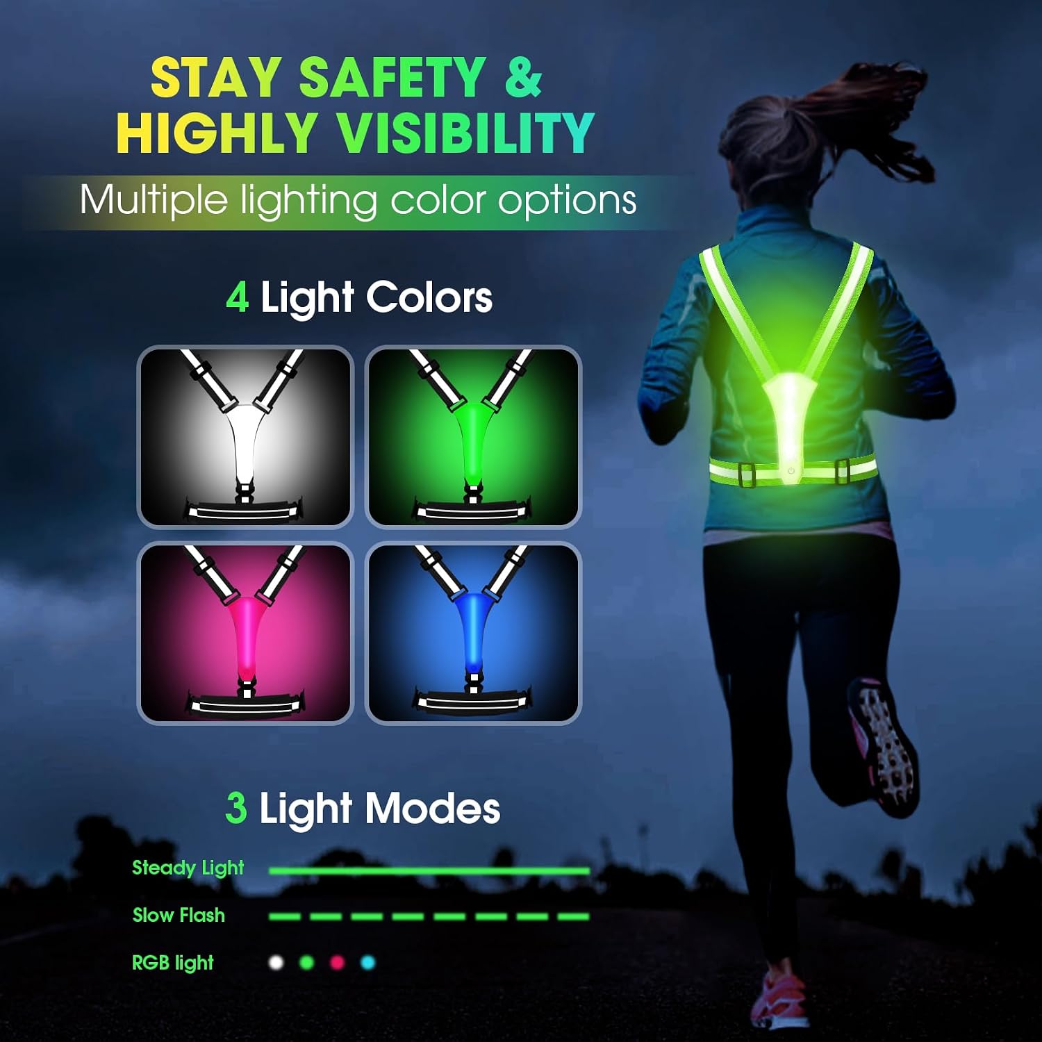 LED Reflective Running Vest with Phone Pouch, Light Gear for Night Cycling | Reflective Running Vest; Running Lights