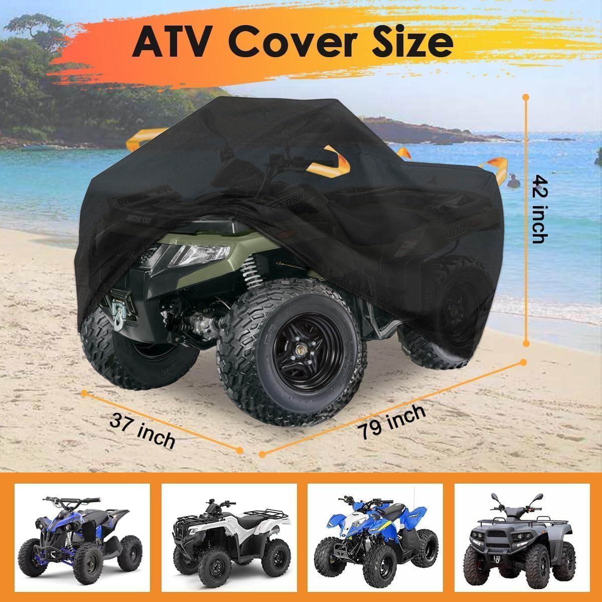 ATV Cover Waterproof Heavy Duty 210D 4 Wheeler Cover, All Weather Outdoor Protection Covers Suit for Polaris Kawasaki
