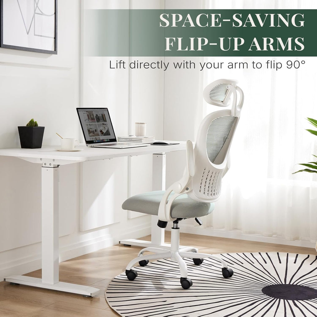 Ergonomic Office Chair, Comfy Desk Chair with Wheels, Adjustable Headrests, Flip-Up Armrests, Breathable Mesh
