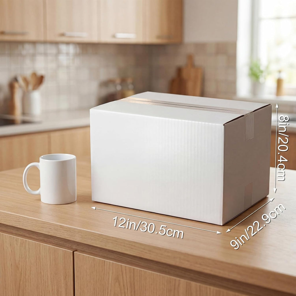 12x9x8 Shipping Boxes 15 Pack, White Corrugated Cardboard Boxes with Side-Lock and Pre-Applied Double-Sided Tape