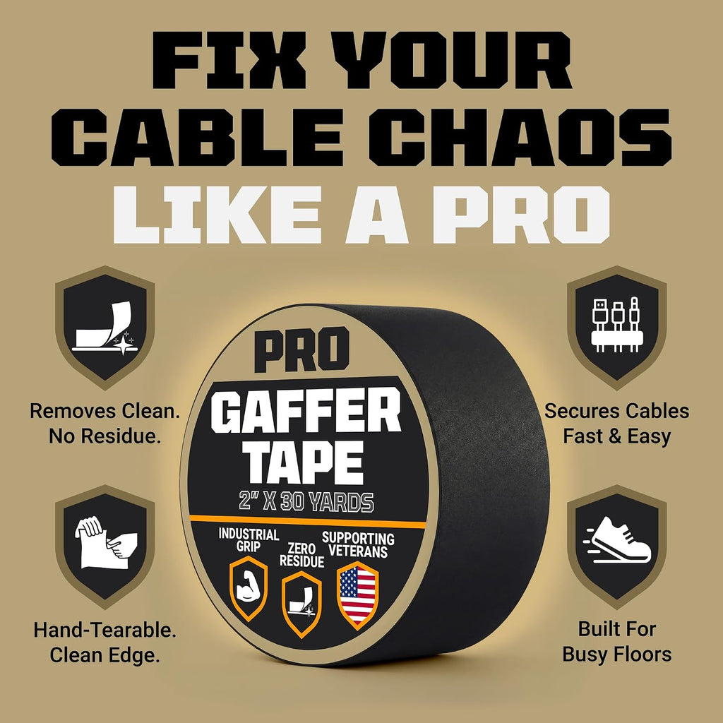 Gaffers Tape Pro (Cloth, Matte Black - 2" x 30 Yards)