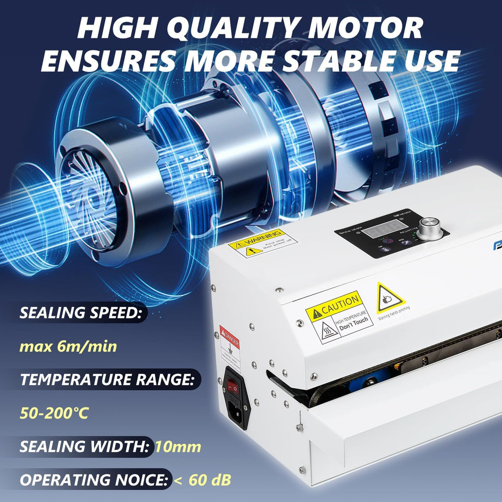Commercial Grade Heat Sealer Automatic Continuous Heat Bag Sealing Machine, Temp&Speed Adjustable, Heavy Duty
