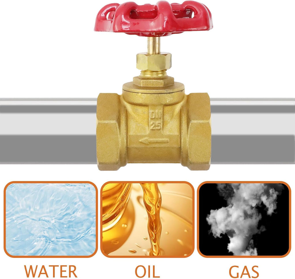 1Pcs Brass industrial Gate Valve DN25 1" Female with Wheel Handle