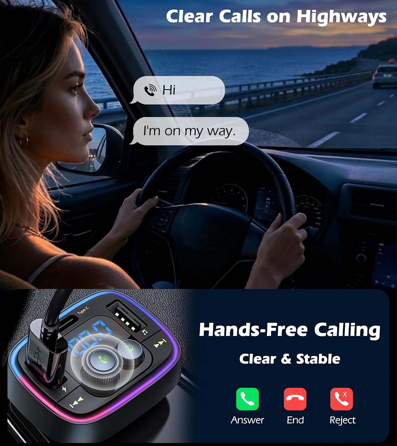 Bluetooth Car Adapter 5.4, FM Transmitter, 48W PD/QC Charger | Enjoy Bluetooth music, GPS navigation and hands-free