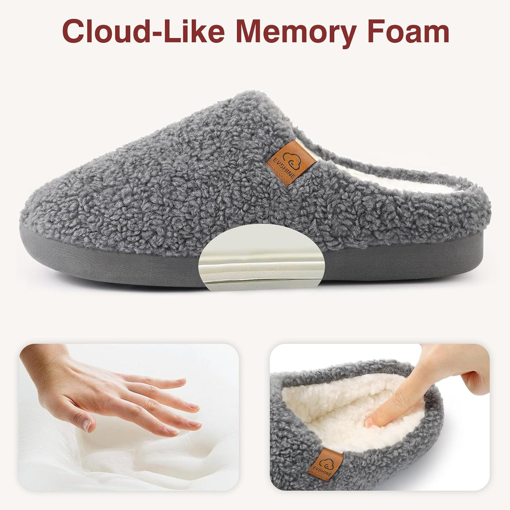 Memory Foam Fuzzy Slippers for Women Curly Fleece House Shoes | Indoor Outdoor, Comfy and Warm Fur Lining, Non-slip