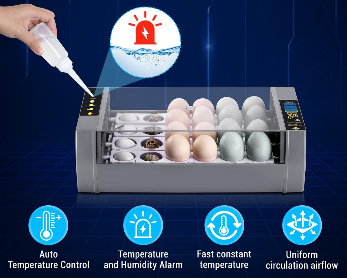 Egg Incubator, 24 Eggs Incubator with Digital Display, Auto Egg-Turning, Auto Temperature Control