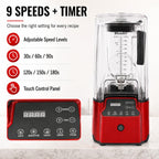 2200W Commercial Blender with Sound Enclosure – 9-Speed 26000 RPM, 6 Sharp Steel Blades, Timer, 2.2L Professional