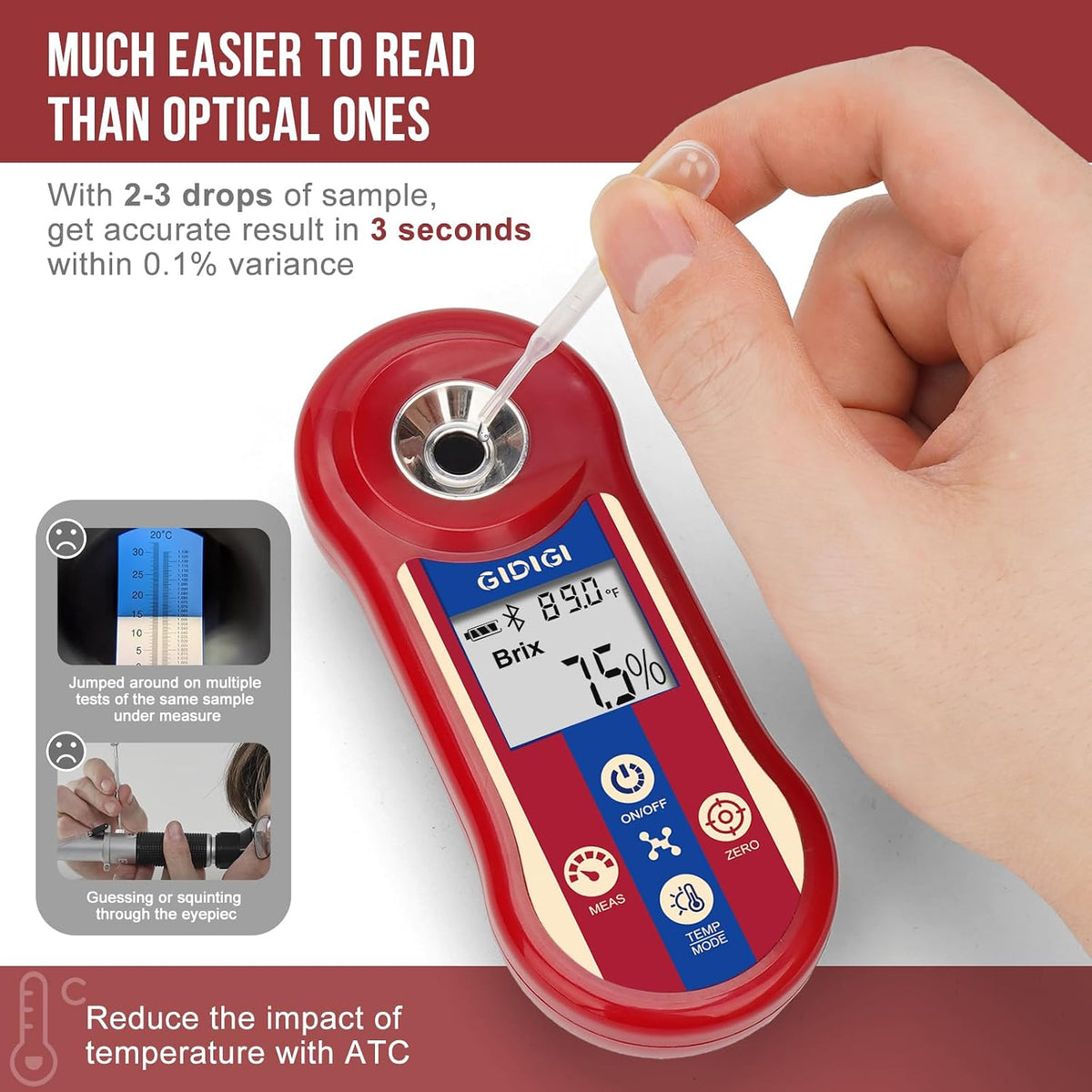 Digital Brix & Salinity Refractometer, Smart Sugar Test 0.0-60%