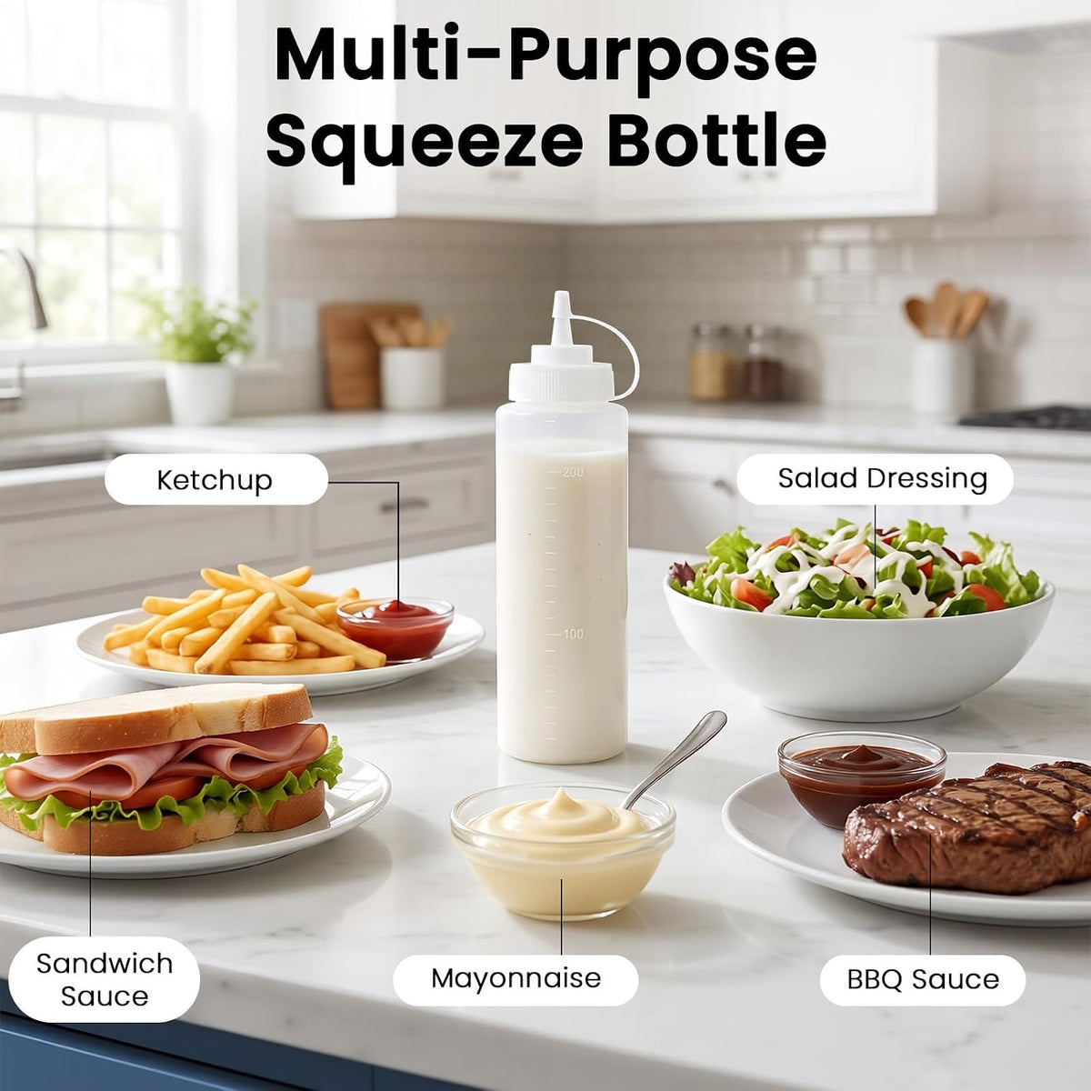 8oz Condiment Squeeze Bottles, 6 Pack Durable Plastic Sauce Bottles