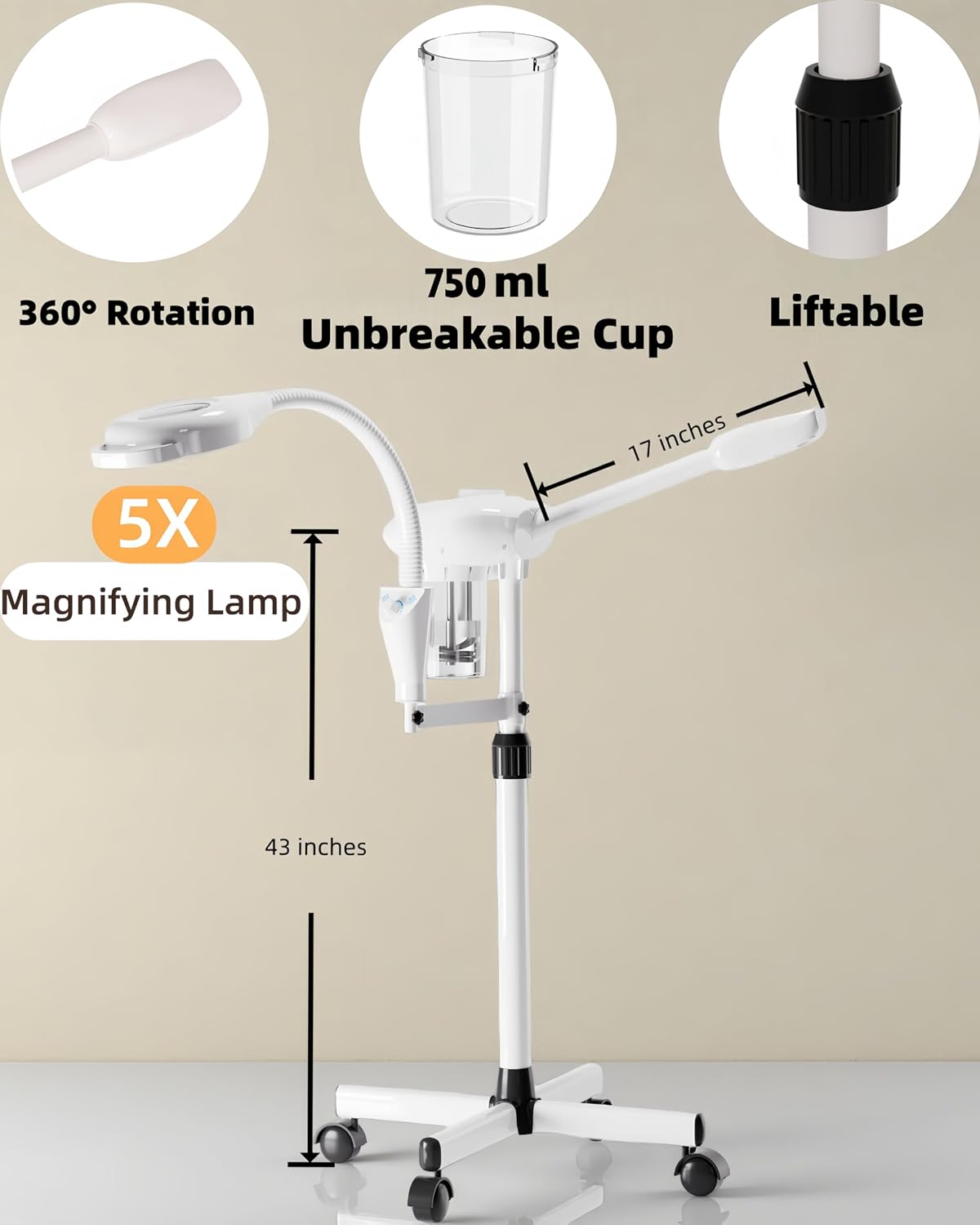 Professional Facial Steamer with Magnifying Lamp | Nano Ionic Face Steamer for Esthetician & Home Spa, Portable