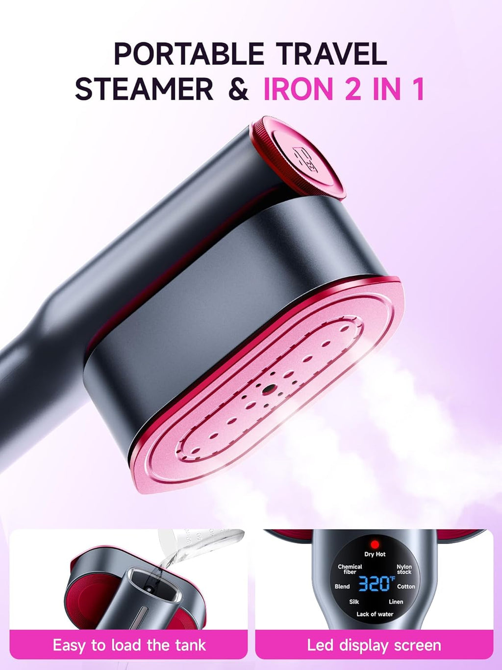 2 in 1 Handheld Garment Steamer and Iron for Clothes Travel Size | 1200W,15s Fast Heat-up,Large Ceramic Heat
