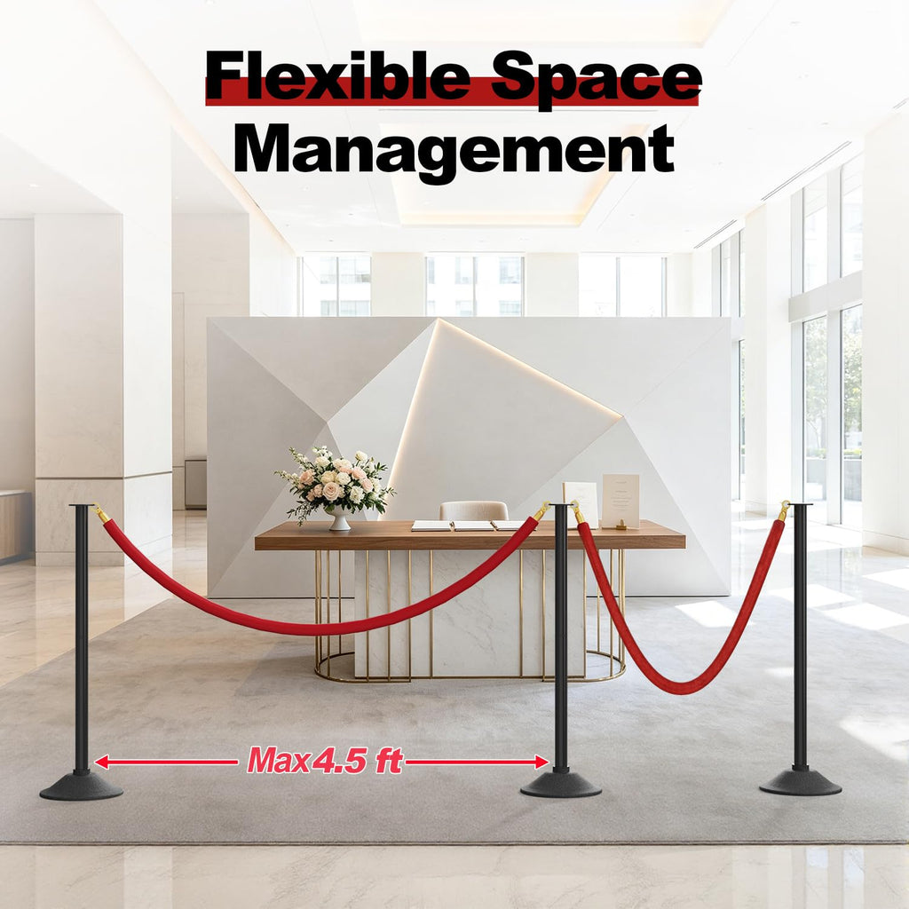 Stanchions Post with Red Velvet Ropes, Weighted Base, 34", 2 PCS