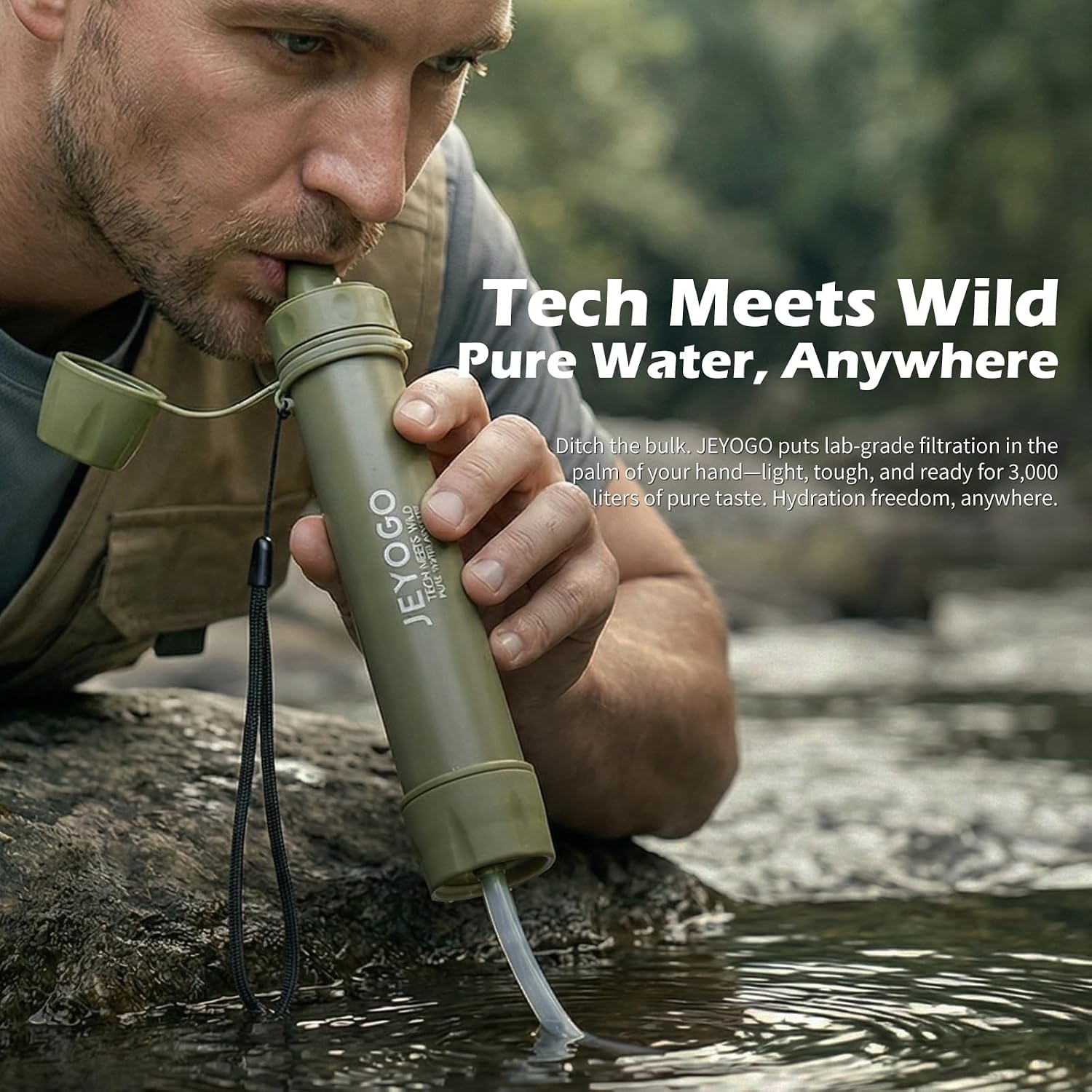 Survival Water Filter Straw - Portable Personal Water Purifier for Hiking, Camping & Bug Out Bag | Tactical Emergency