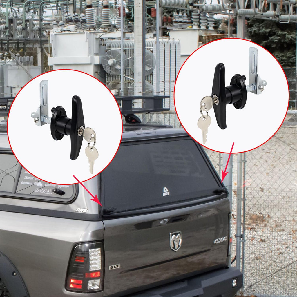 Truck Cap Locking T-Handle, Matching Set T-Handles Lock, Truck Cap Topper Camper Shell Locking T-Handle, Keyed Alike