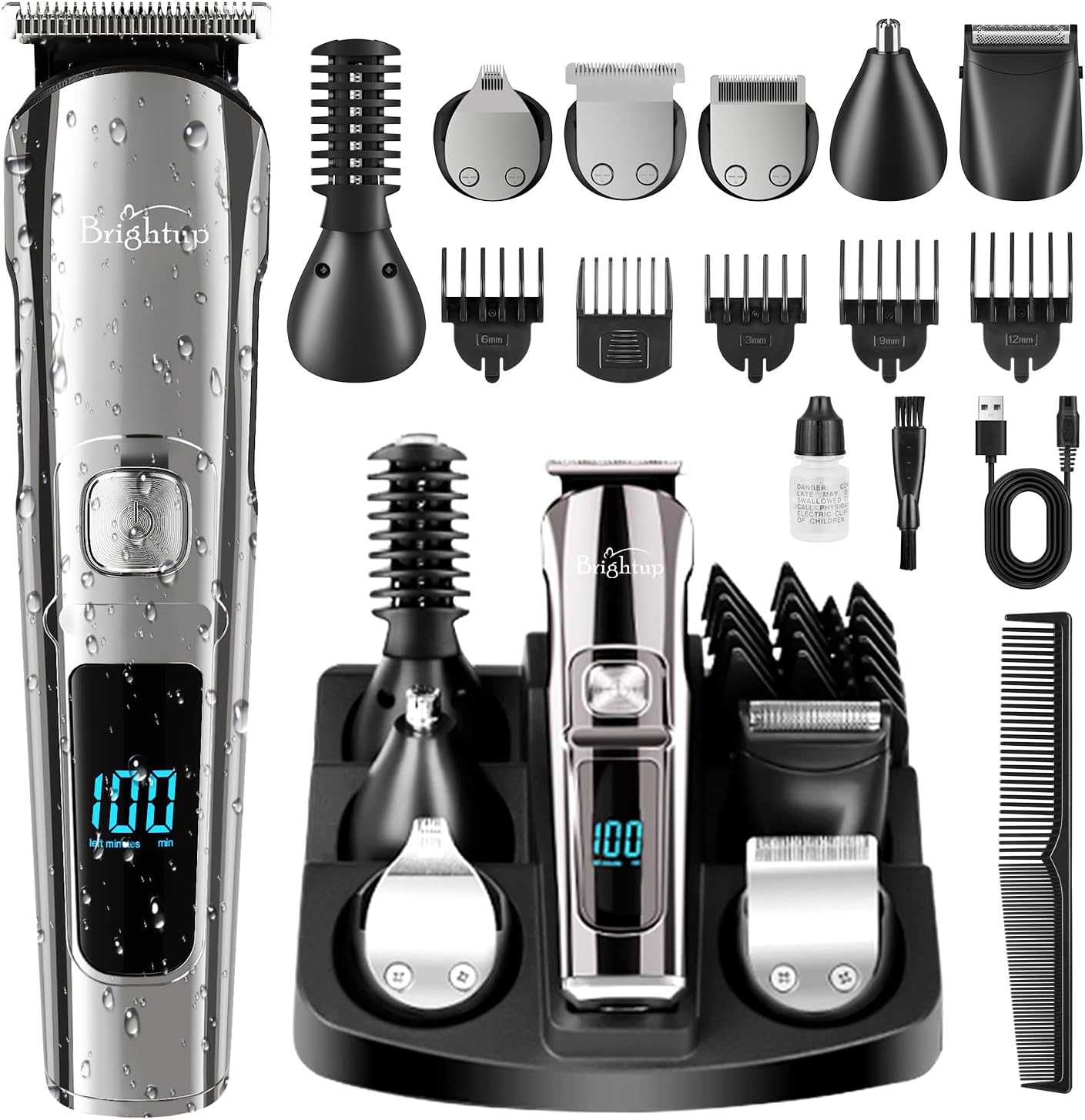 Beard Trimmer for Men - Electric Razor & Shaver, Cordless Hair Clippers Trimmers Set, IPX7 Waterproof Mens Grooming