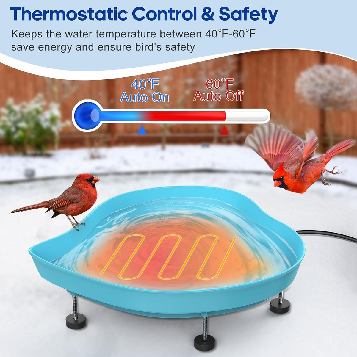 Heated Bird Baths for Outdoors for Winter - 60W Thermostatically Controlled Heated Bird Bath for Outside Winter