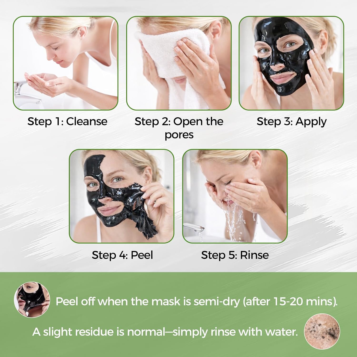 Peel Off Face Mask, Blackhead Remover for Face & Nose, Bamboo Charcoal for Deep Cleaning, Reducing Oil, Smoothing