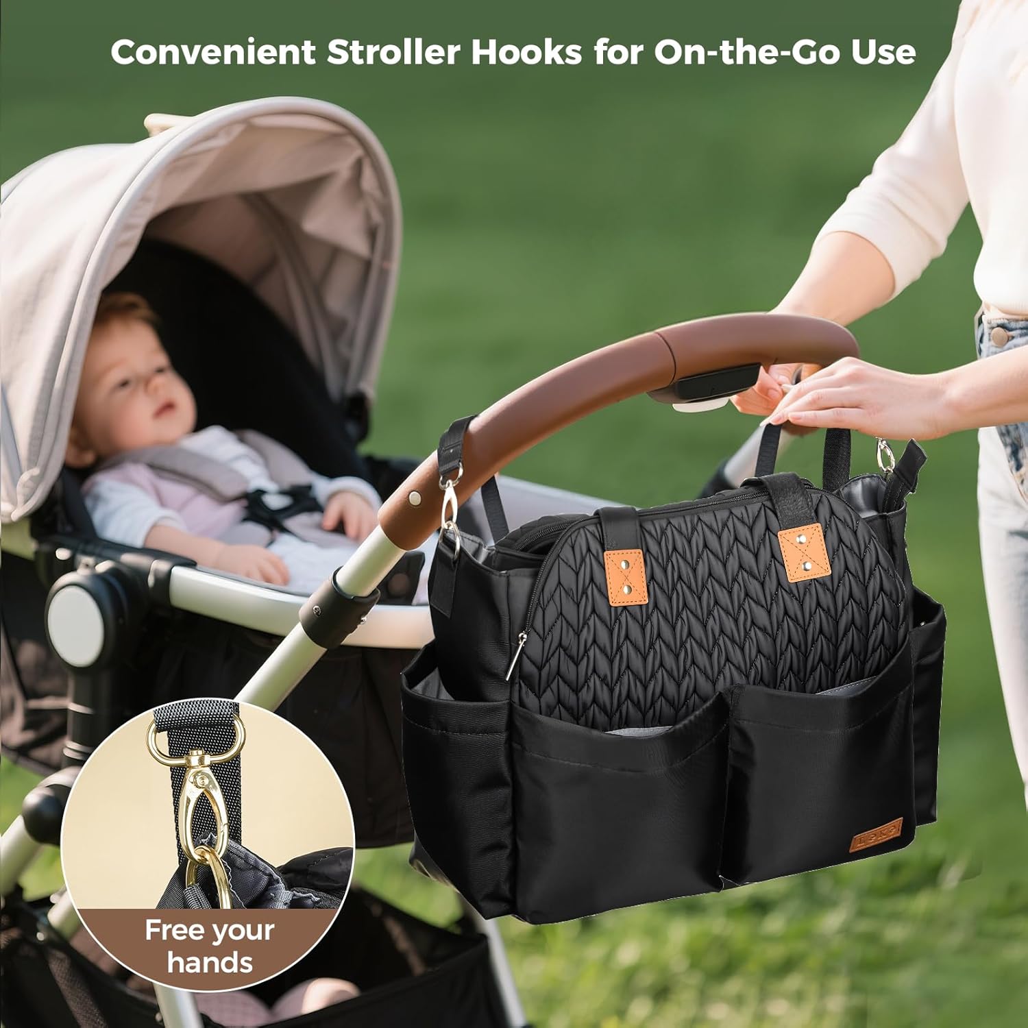 Diaper Bag Tote for Baby - 17 Pockets Large Travel Diaper Tote with Portable Changing Pad, Mom Crossbody Hospital Bag