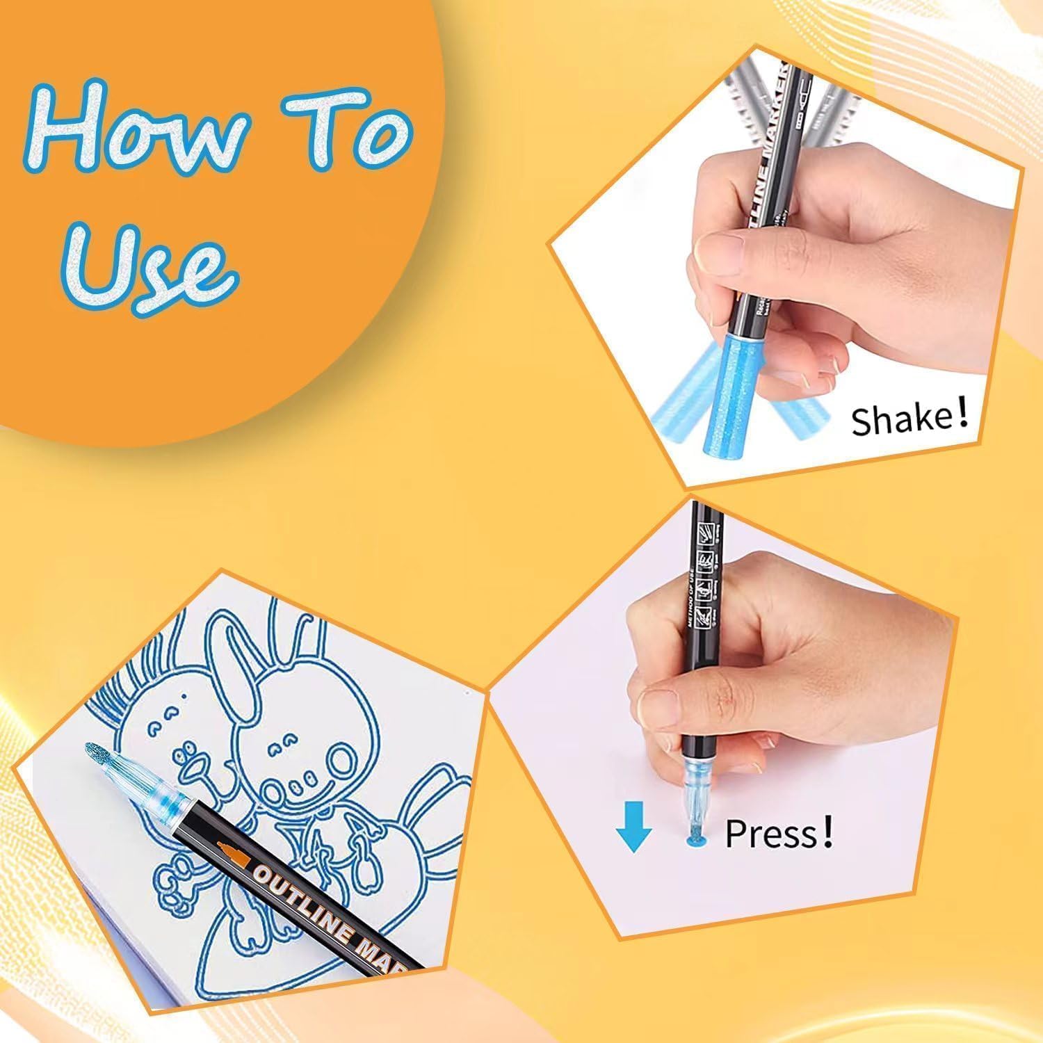 Outline Marker Self-outline Metallic Markers, 12 Colors Squiggles Shimmer Outline Markers Pen Set for Drawing Art