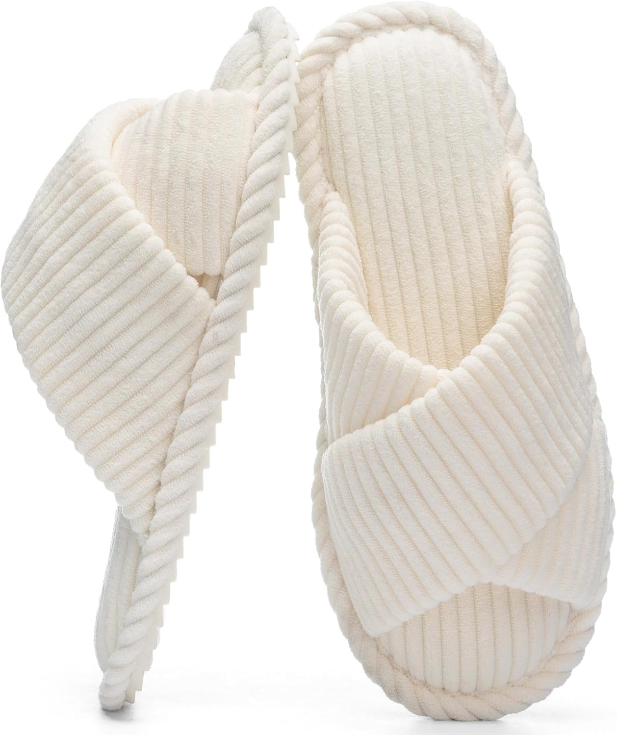 Slippers for Women with Memory Foam Open toe House Bedroom Shoes | Crossbands Cozy Corduroy Slides,Non Slip