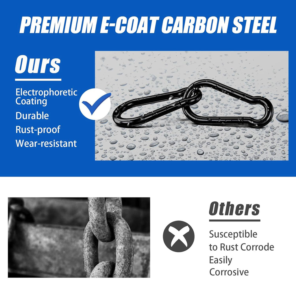 Carabiner Clip Hook, 3.15 inch 15 pcs Black Heavy Duty Spring Snap Hook Key Chain, Carabiners Clips for Outdoor
