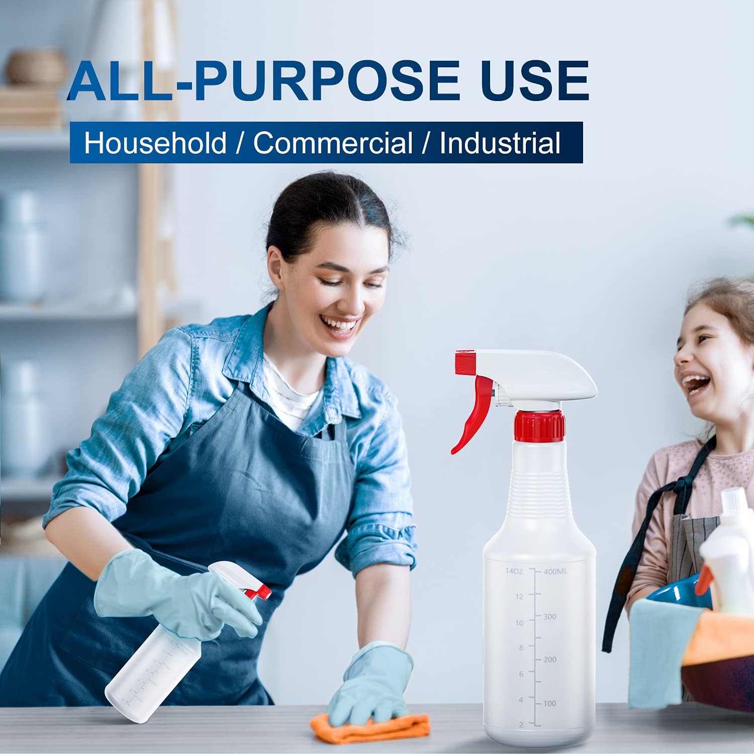 Spray Bottle (5 Pack,16 Oz) with Measurements and Adjustable Nozzle(Mist & Stream Mode), HDPE Plastic Spray Bottles