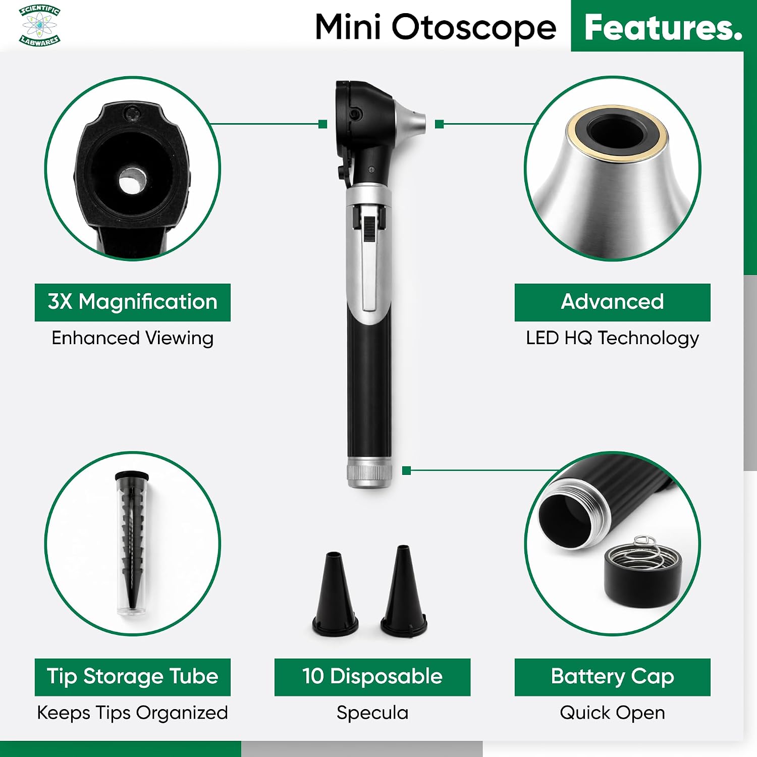 Otoscope - Ear Scope with Light, Ear Infection Detector, Pocket Size (Black)