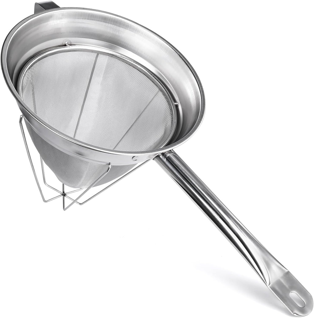 10" Chinois Strainer,18/8 Stainless Steel Conical Fine Mesh Bouillon Sieve