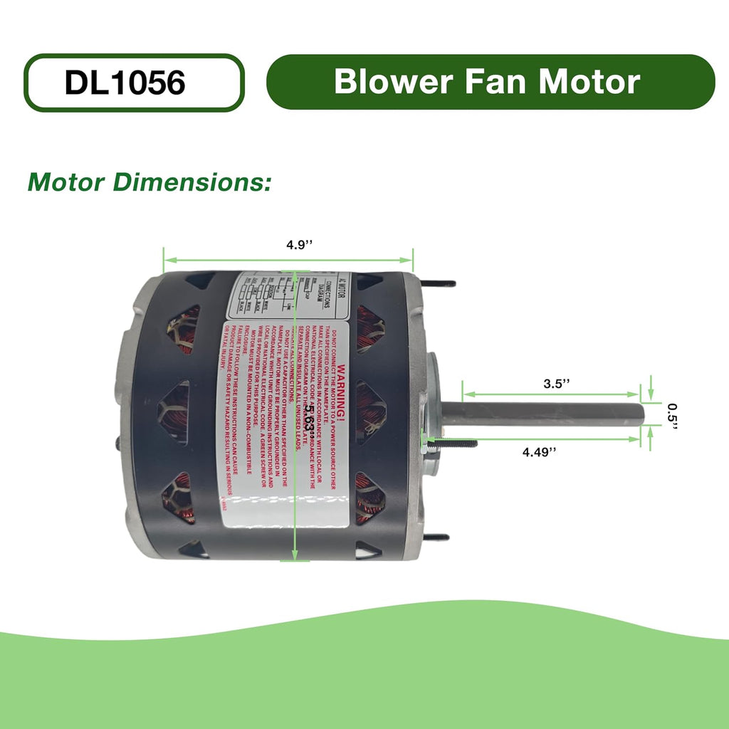 DL1056 Direct Drive Blower Fan Motor 1/2 HP 1075 RPM 3-Speeds 115V