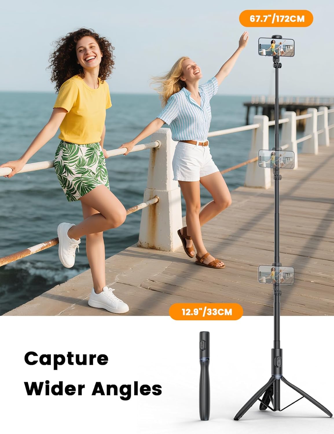 67.7" Phone Tripod with Light & 1/4" Camera Mount, NT99 Selfie Stick | Tall,Wireless Detachable Remote,Comapct Travel