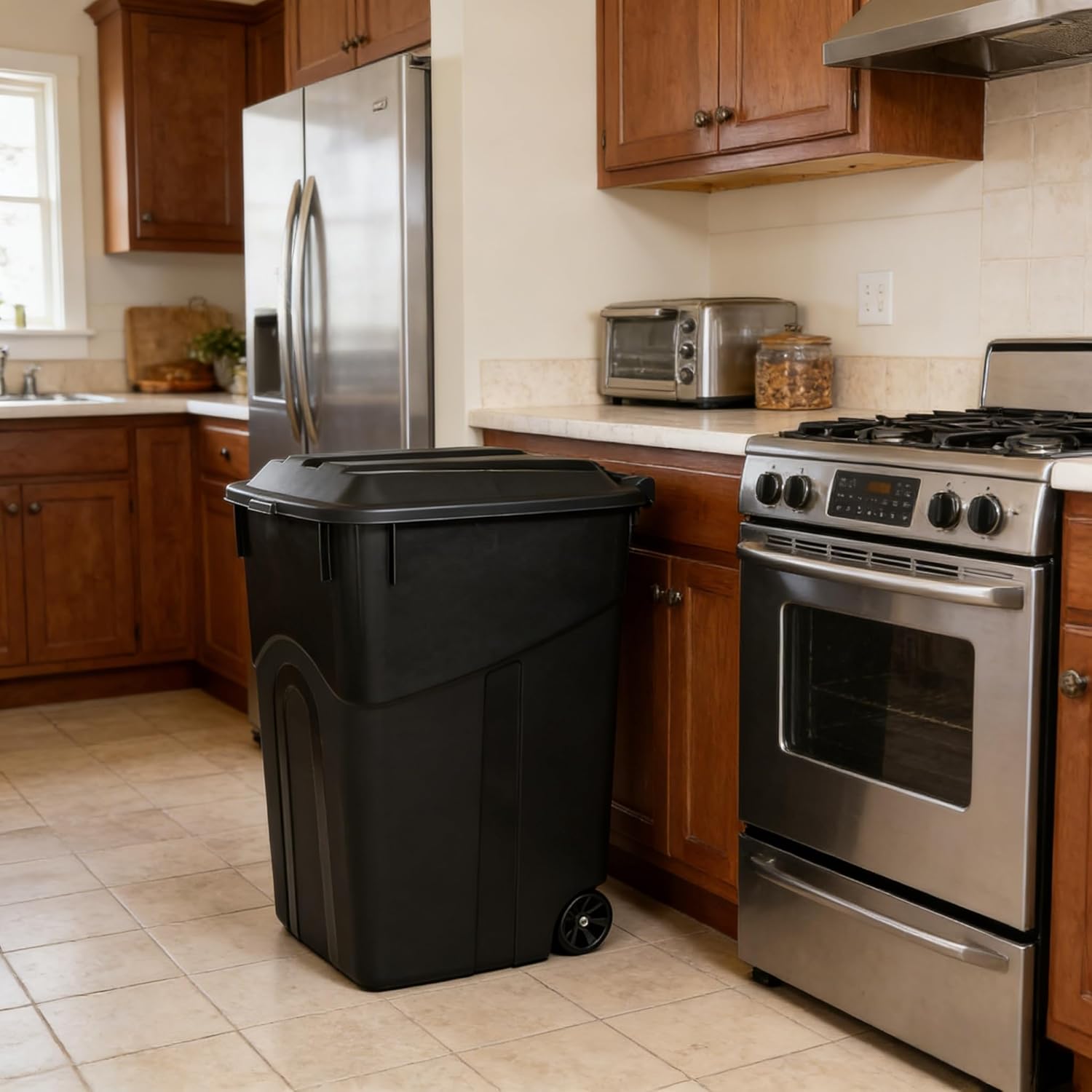 45 Gallon Trash Can, Heavy Duty Plastic Garbage Cans, Outdoor Trash Can with Lid and Wheels Black for Terrace