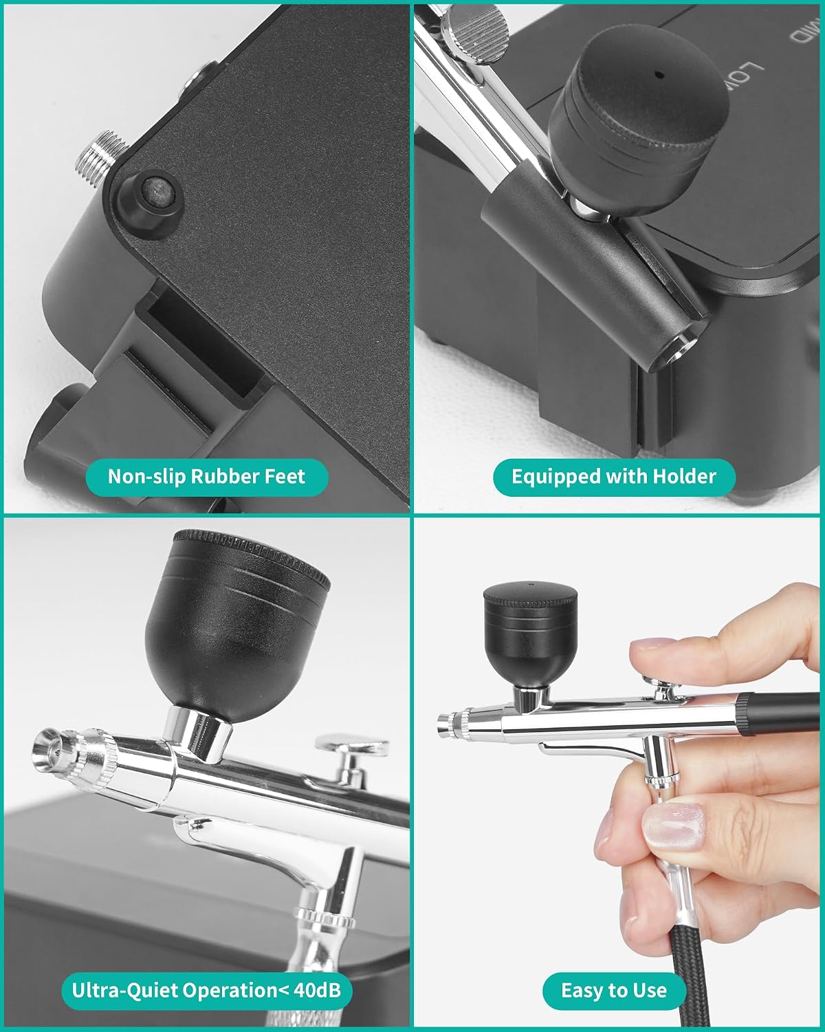 50 PSI Airbrush Kit with Air Compressor, High Pressure Portable Air Brush Gun with 0.2/0.3/0.5mm Nozzle/Cleaning