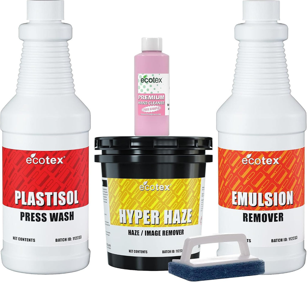 Ecotex Screen Printing Cleaning Kit - Press Wash, Emulsion & Haze Remover | Includes 1 Pt Plastisol Press Wash, 1 Pt