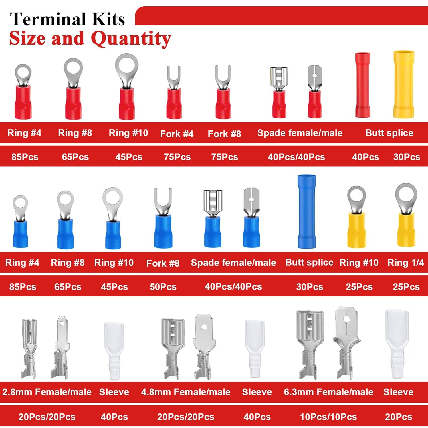 1100PCS Wire Connector Kit with Crimping Tool, Copper Insulated Electrical Wire Terminals - Ring, Butt, Spade, Fork