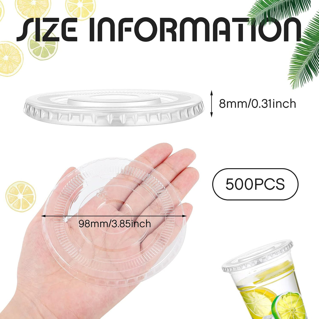 500 Count 98mm PET Flat Lids with Straw Slot for 12-24 oz Cups