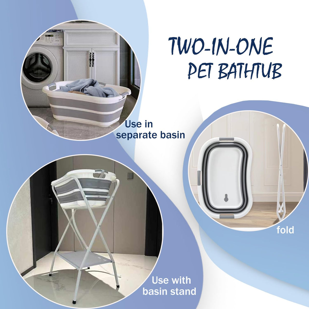 2 in 1 Elevated Dog Bath Tub & Foldable Washing Station with Stand, Portable Pet Bathtub for Small Medium Dogs &