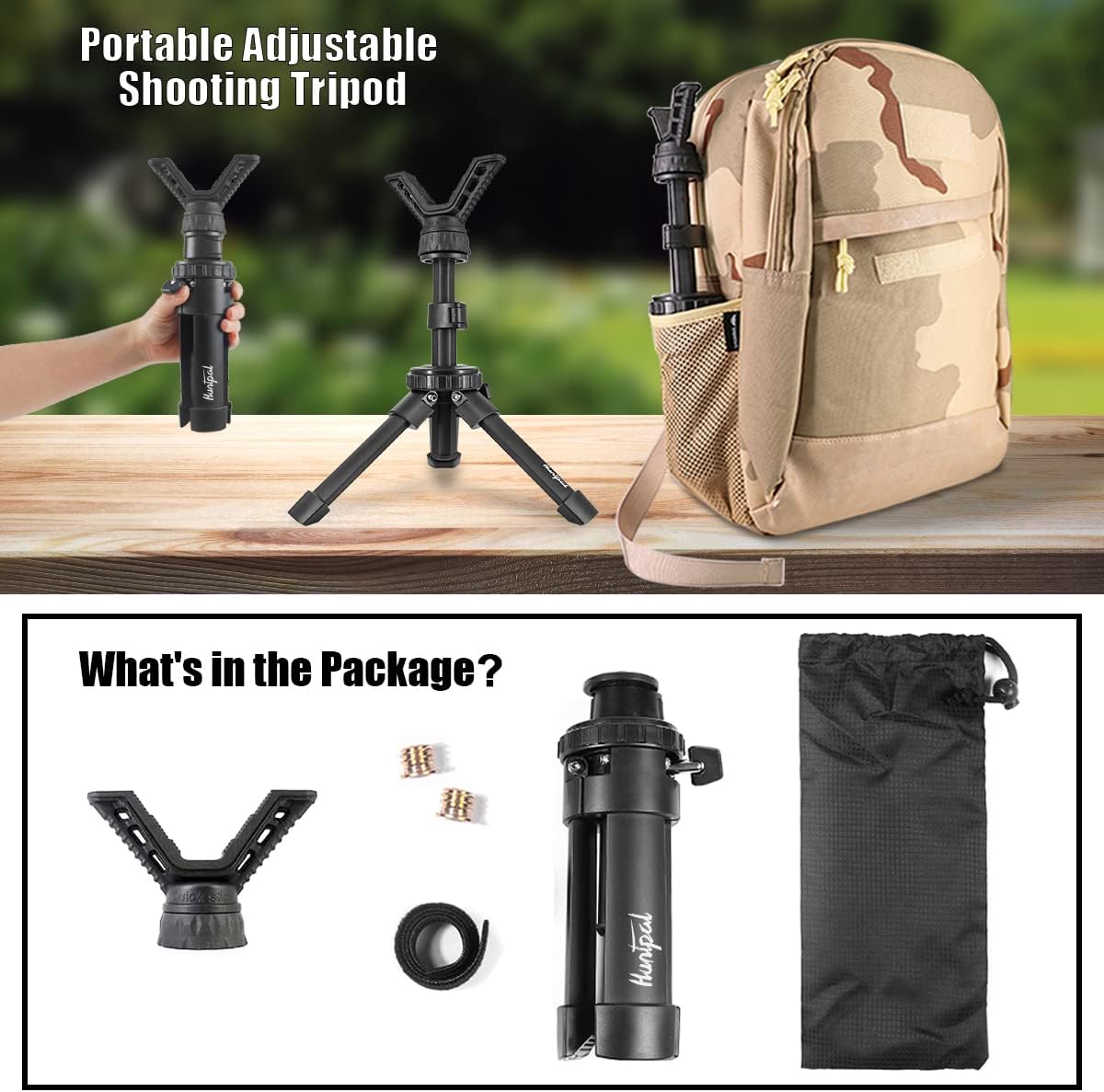 Tripod Shooting Stick Rifle Table Shooting Rest, for Range Practice | Portable, Adjustable Height, Compact Aluminum