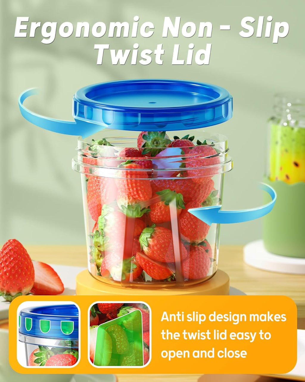 6 Pack-24 oz Freezer Storage Containers, Plastic Food Storage Containers with Twist Top Lids, BPA Free and Reusable