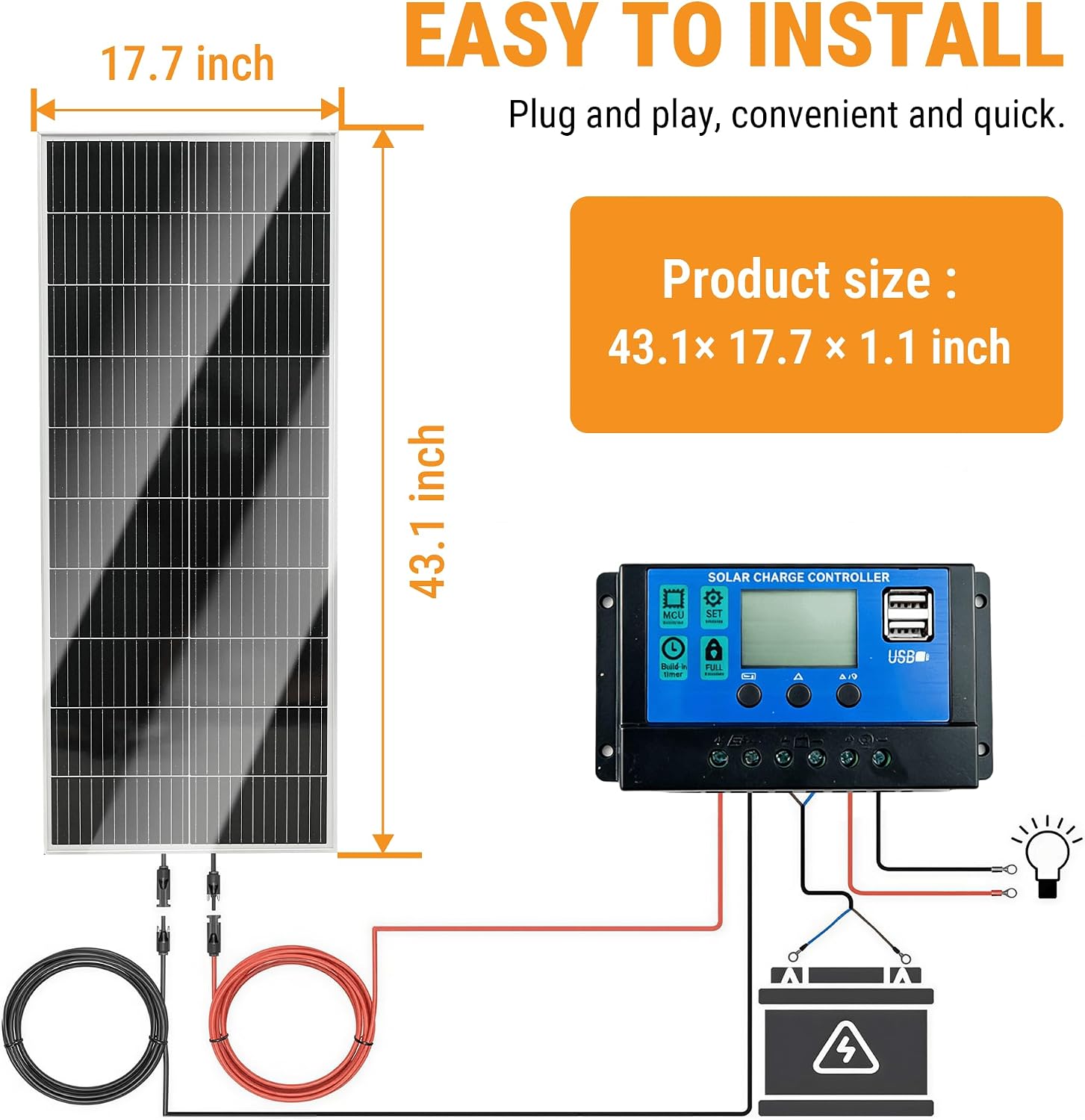 100W 12V Monocrystalline Solar Panel Kit w/ 20A PWM Charge Controller, Z Brackets & MC4 Cables, 25% High-Efficiency
