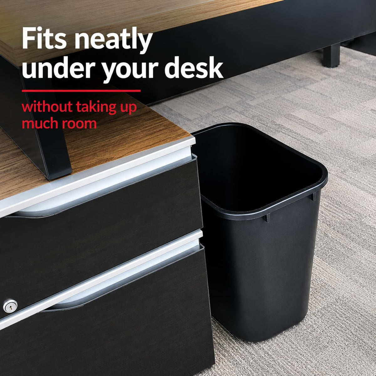 3.5 Gallon Black Wastebasket Under Desk Plastic Trash Can | 2 PACK