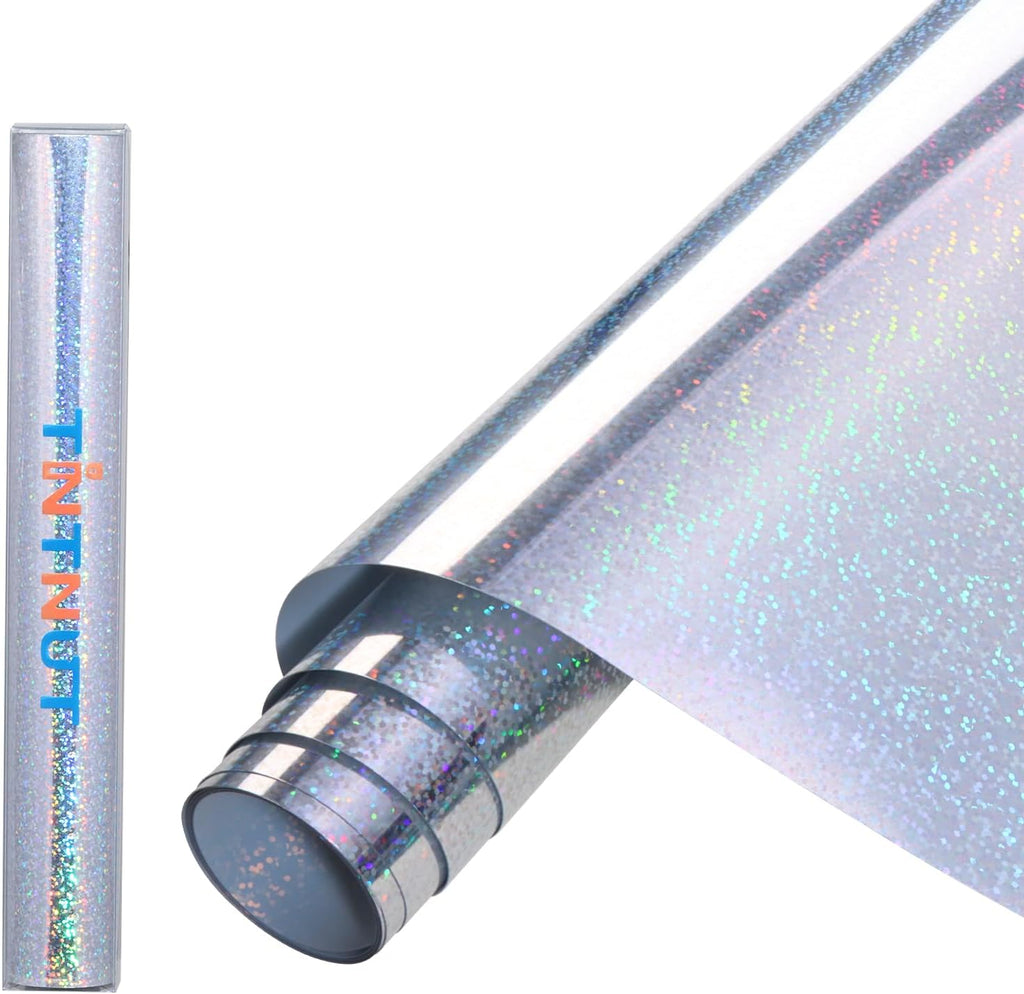 Silver Glitter Metallic HTV Vinyl Roll,12"x6ft Iron on Vinyl | Chrome foil HTV,easy cut & weed,stretch washable,works