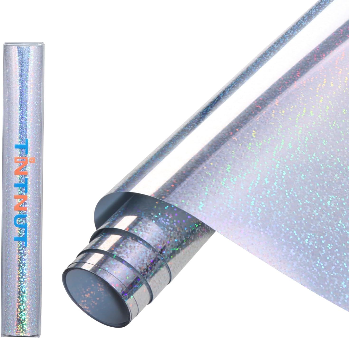 Silver Glitter Metallic HTV Vinyl Roll,12"x6ft Iron on Vinyl | Chrome foil HTV,easy cut & weed,stretch washable,works