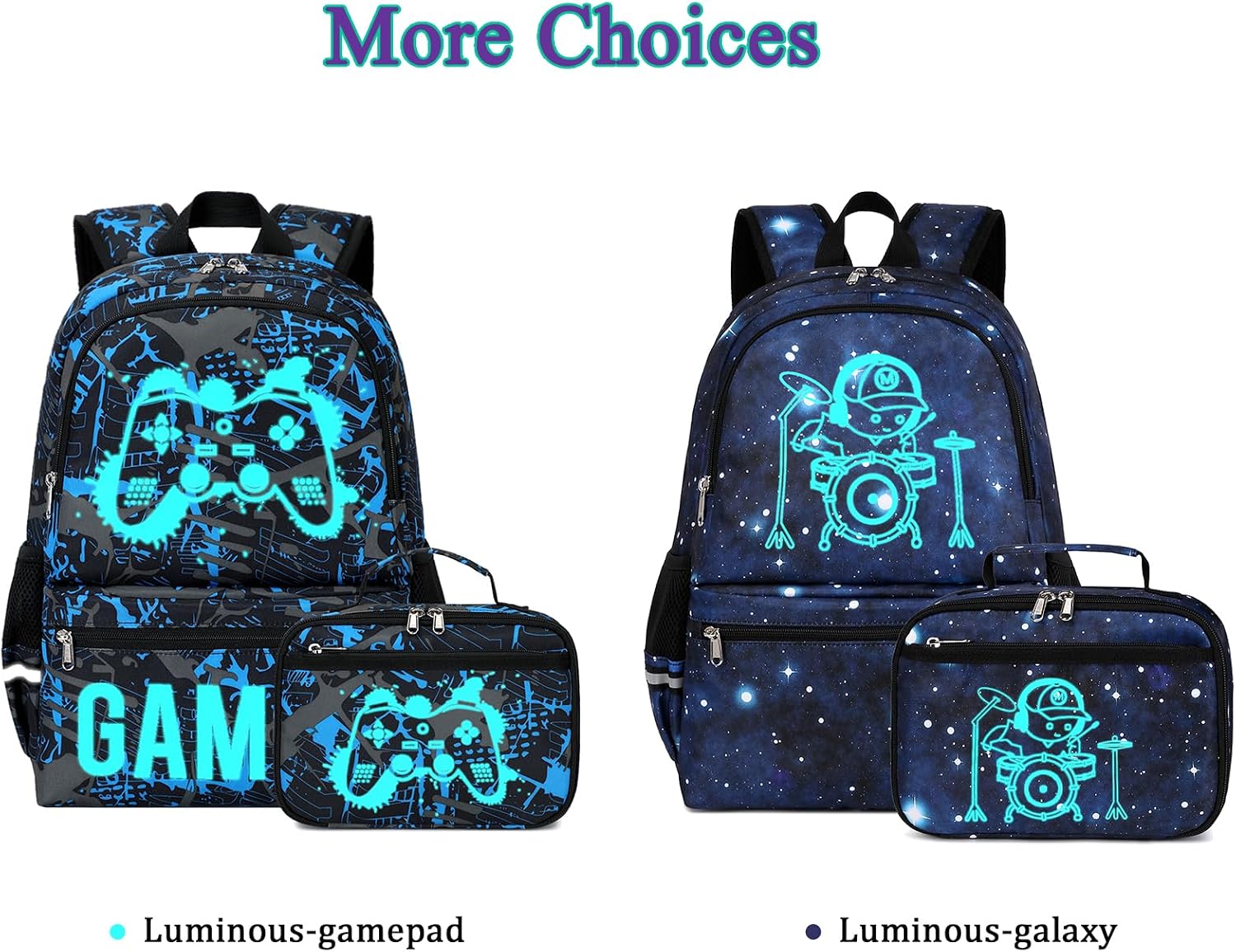 Kids School Backpack for Boys and Girls, Luminous Backpack with Lunch Box, Gamepad Bookbag School Back Pack