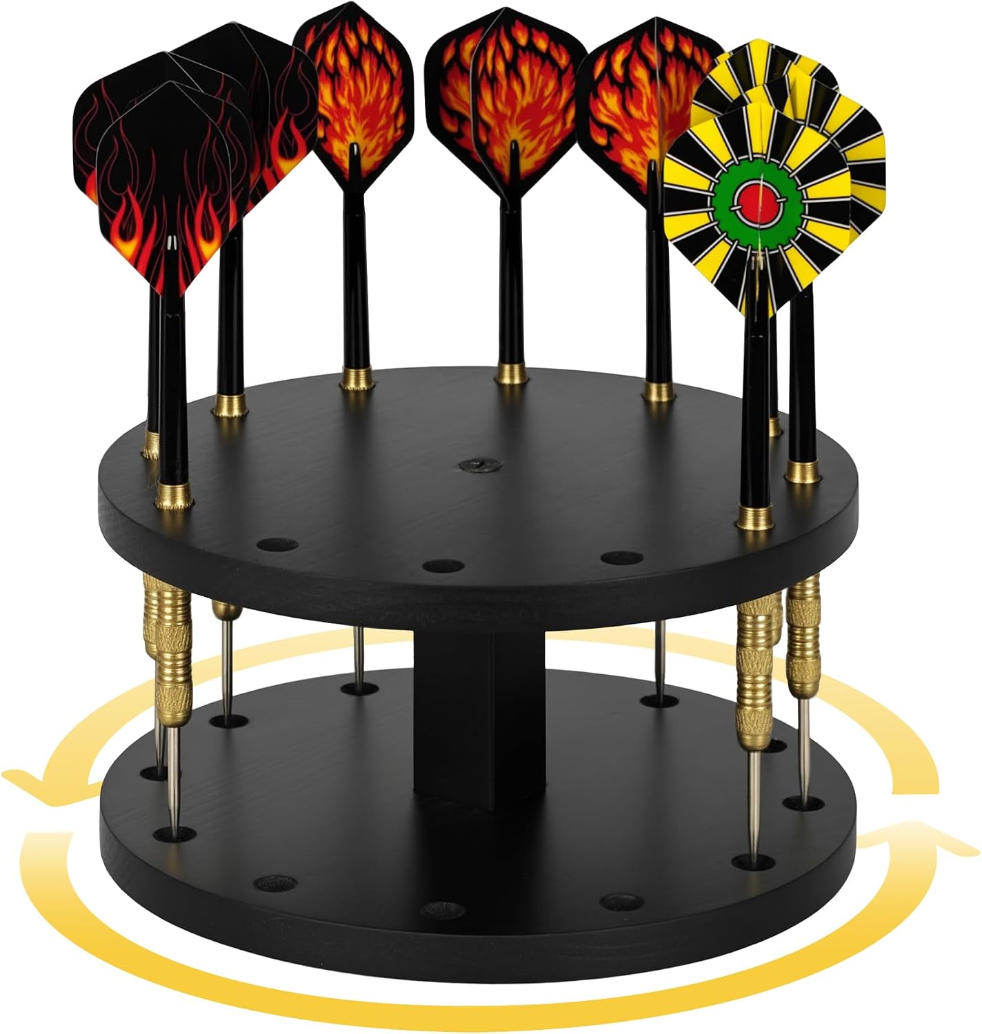 360 Rotating Wooden Dart Holder Stand – Compact Desk Organizer Holds 12 Steel or Soft Tip Darts for Easy Storage and