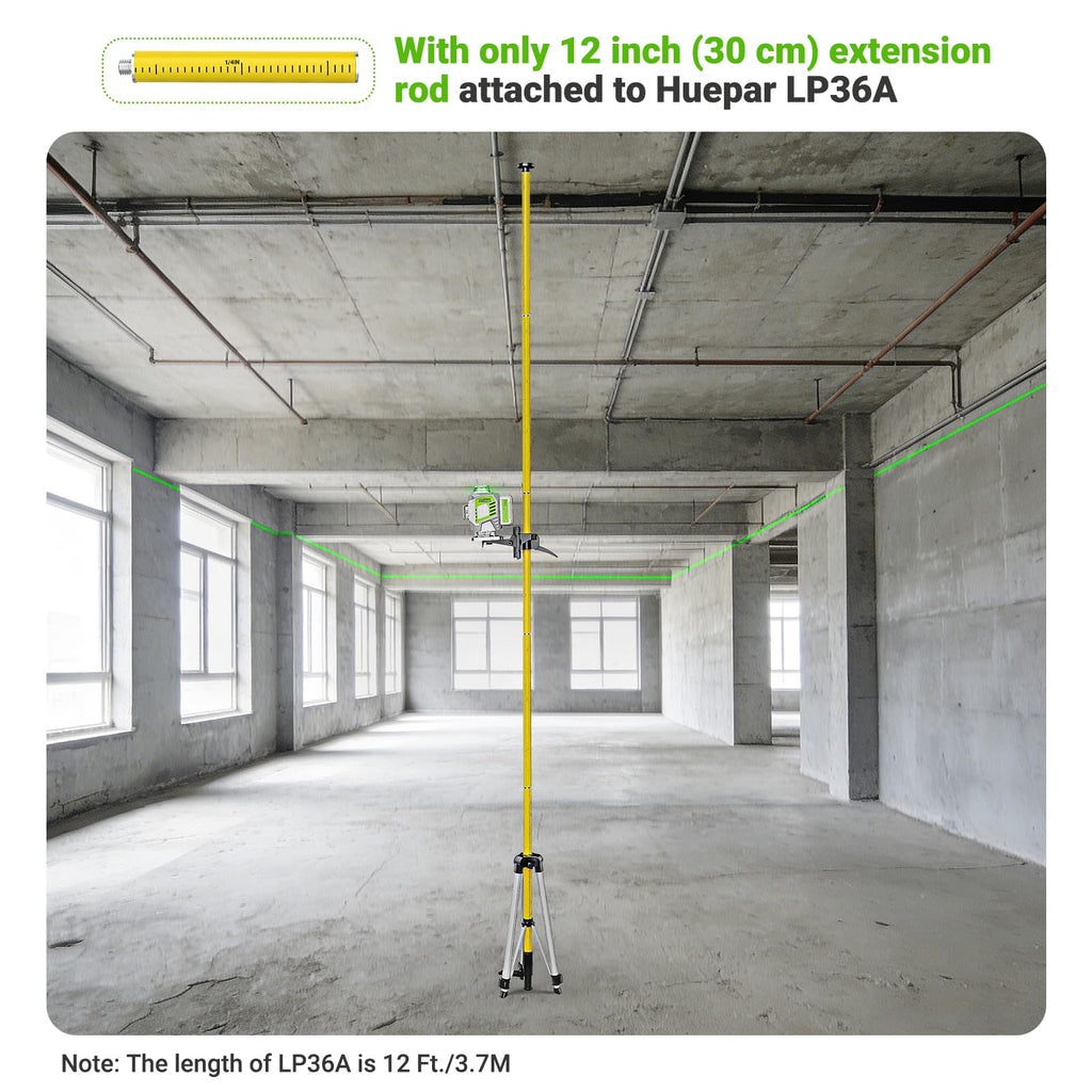 Huepar 12 Ft./3.7M Professional Laser Level Pole - 8Inch & 12Inch Poles
