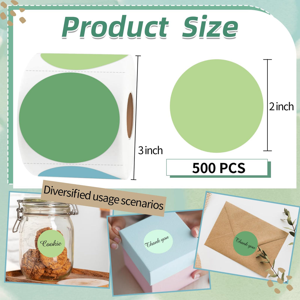 Thermal Label,2 Inch Green Gradient Round Thermal Printer Stickers,Self-Adhesive Round Direct Thermal Labels,Thermal