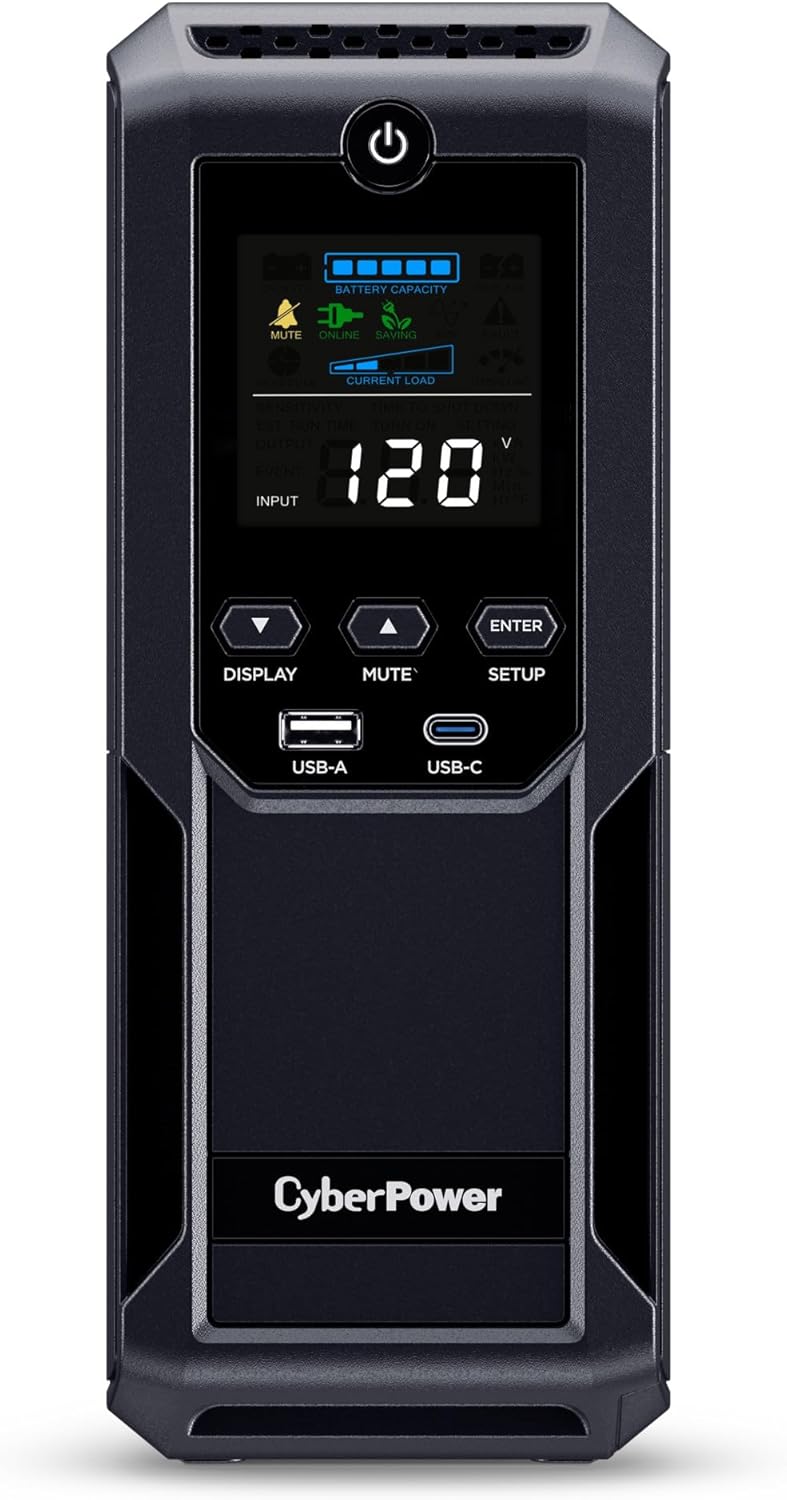 CP1500AVRLCD3 Intelligent LCD UPS Battery Backup | 1500VA/900W, 12 Outlets, 2 USB Ports, AVR, Mini Tower, UL Certified
