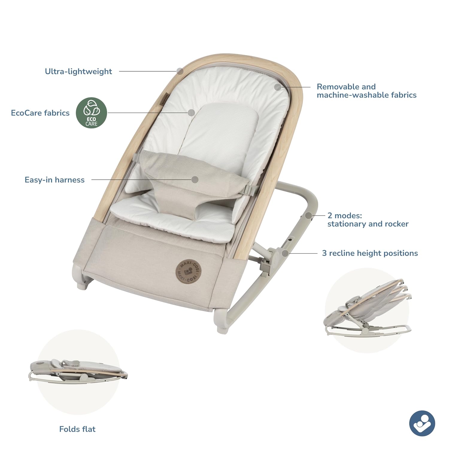 Kori 2-in-1 Baby Bouncer Seat for Infants, Baby Rocker Chair, Portable Bouncer Chair, Classic Oat